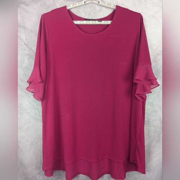 Susan Graver Tops - Susan Graver Everyday 3X Pink Liquid Knit Flutter Sleeve Blouse